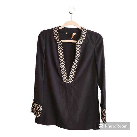 TORY BURCH Ariana V-Neck Long Sleeve Navy‎ Tunic Size 0 - Picture 1 of 14